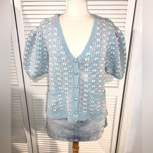 Vintage V neck cardigan sweater short sleeves Ramie Women’s medium